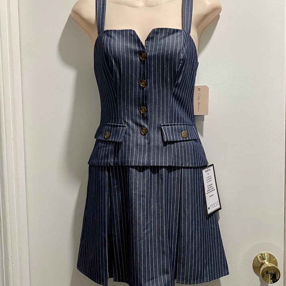 NWT City Studio Fitted Pintstriped Pleated Preppy Office Minimalist Mini Dress M